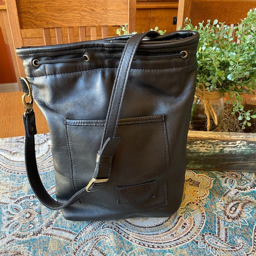 Looptworks Leather Bucket Bag Black Upcycled Limited Edition 38/200 Shoulder